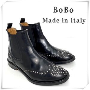 BOBO Studded Wingtip Ankle Moto Boot in Black Size 6.5